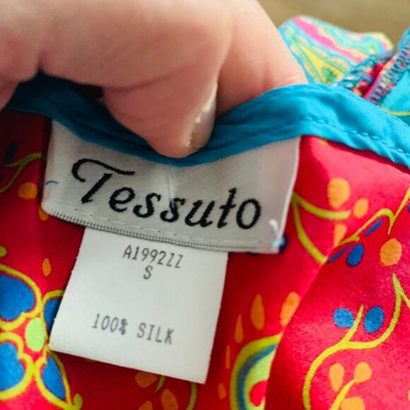 Y2K TESSUTO 100% SILK PATCHWORK PRINT SLIPDRESS S - Picture 3 of 5